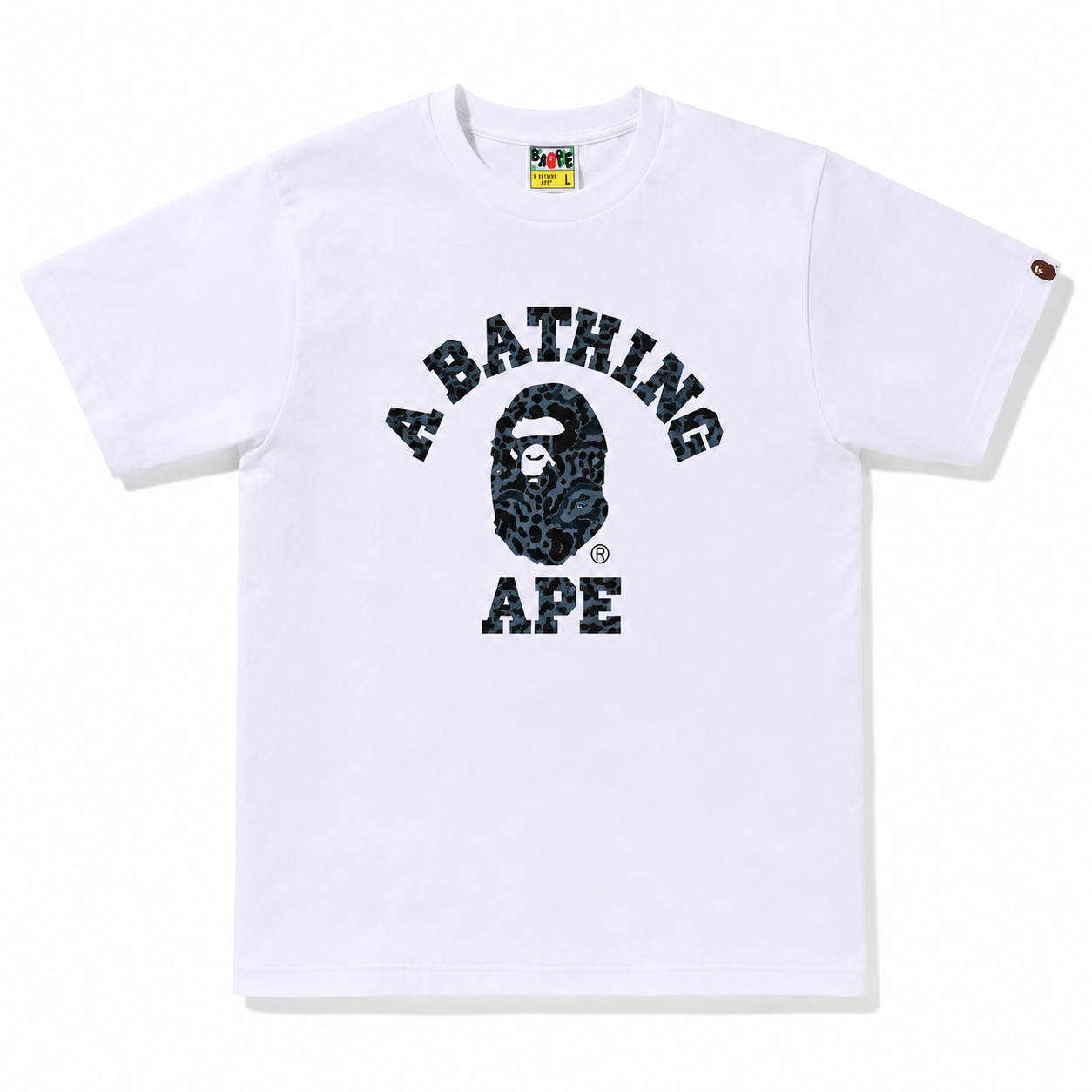 BAPE Wild Leopard Pattern College Tee White Navy