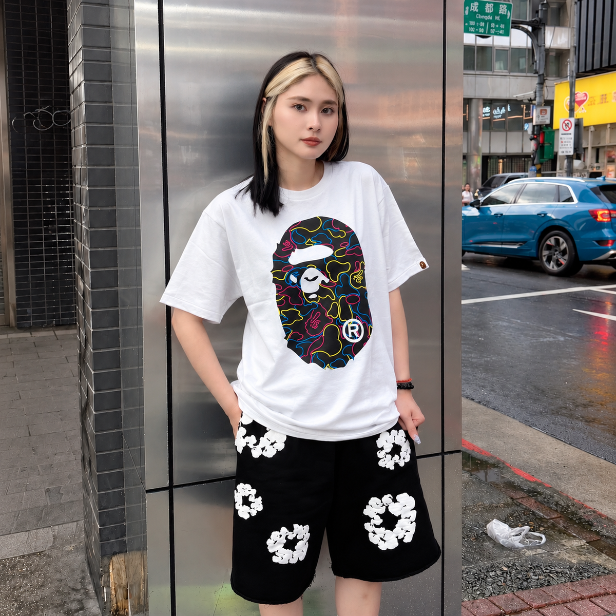 BAPE Neon Camo Big Ape Head Tee White