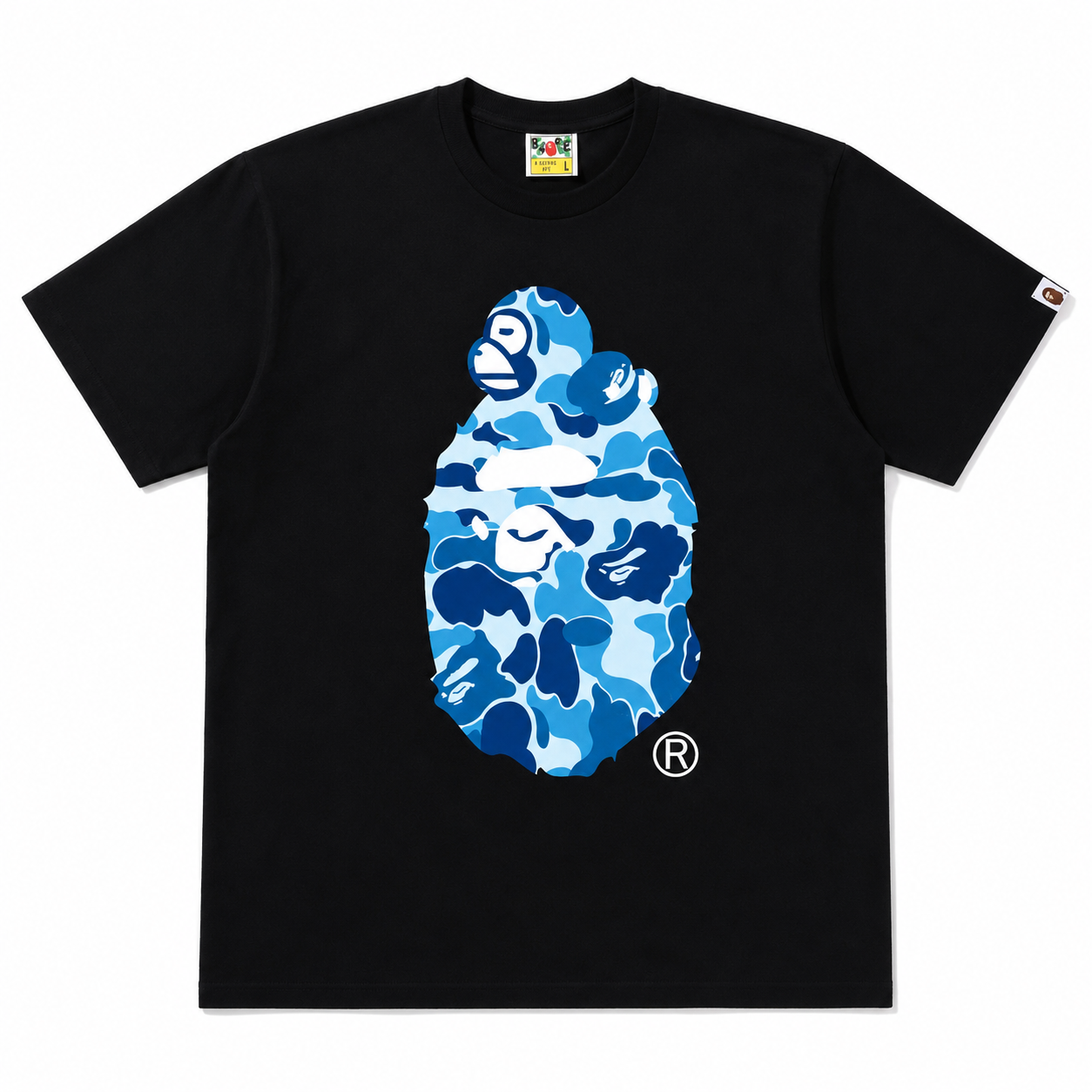 BAPE ABC Camo Milo On Big Ape Tee Black Blue