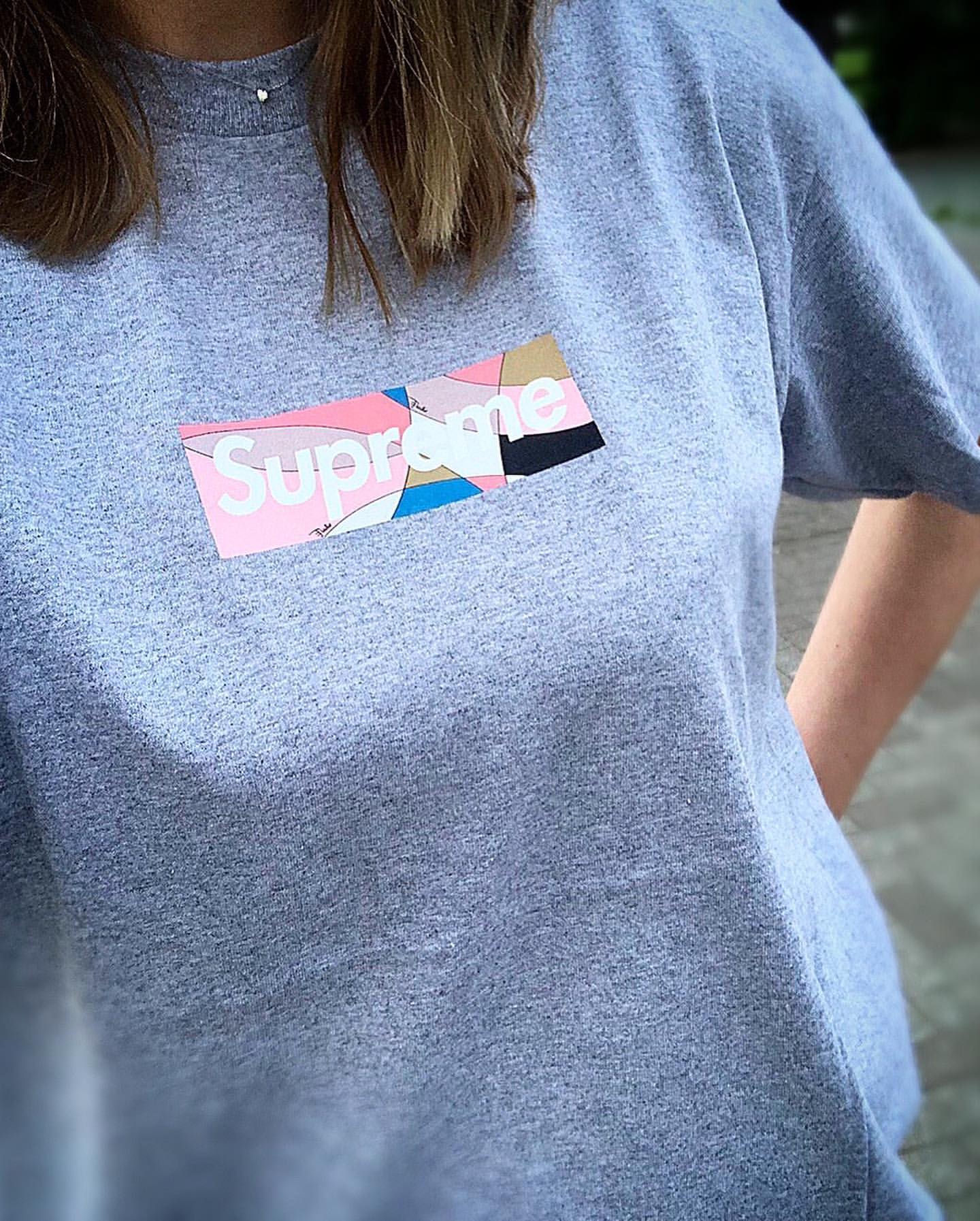 Supreme Emilio Pucci Box Logo Tee Heather Grey/Dusty Pink