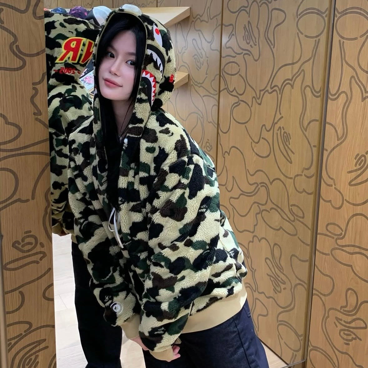 BAPE 1st Camo 2nd Shark Boa Hoodie Jacket