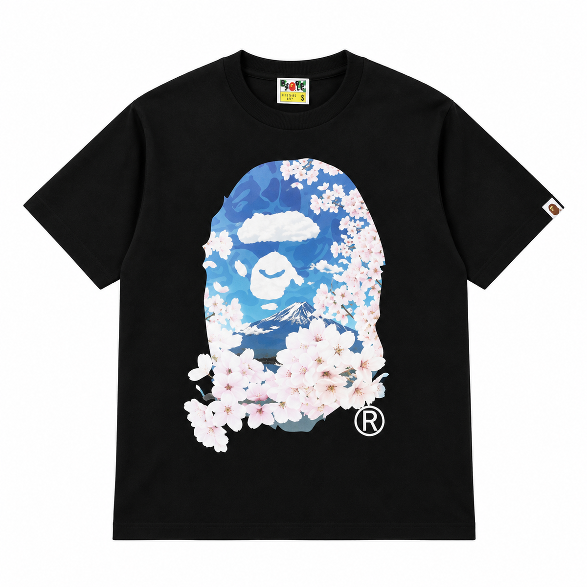 BAPE Sakura Photo Ape Head Tee Black SS21 front view