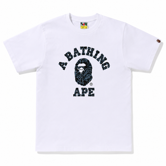 BAPE Wild Leopard Pattern College Tee White Navy