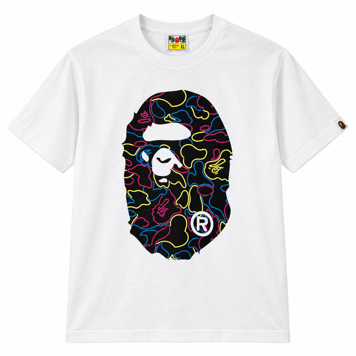 BAPE Neon Camo Big Ape Head Tee White