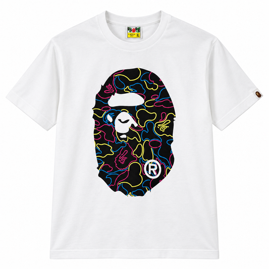 BAPE Neon Camo Big Ape Head Tee White