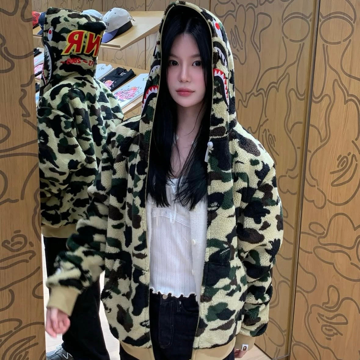 BAPE 1st Camo 2nd Shark Boa Hoodie Jacket