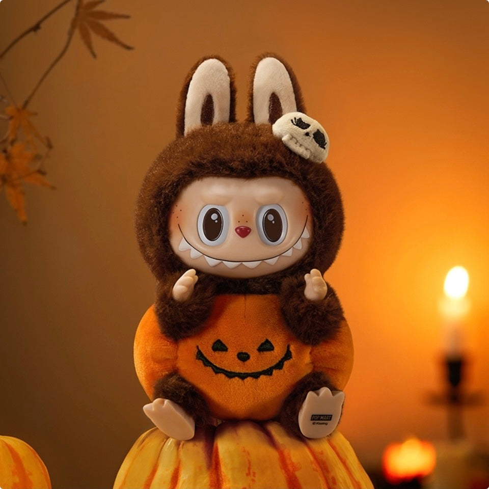 Pop Mart Labubu Happy Halloween Party Series-Sitting Pumpkin Vinyl Plush Pendant