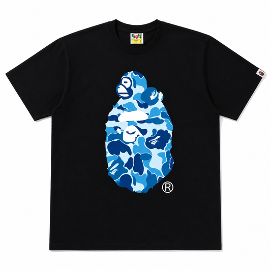 BAPE ABC Camo Milo On Big Ape Tee Black Blue