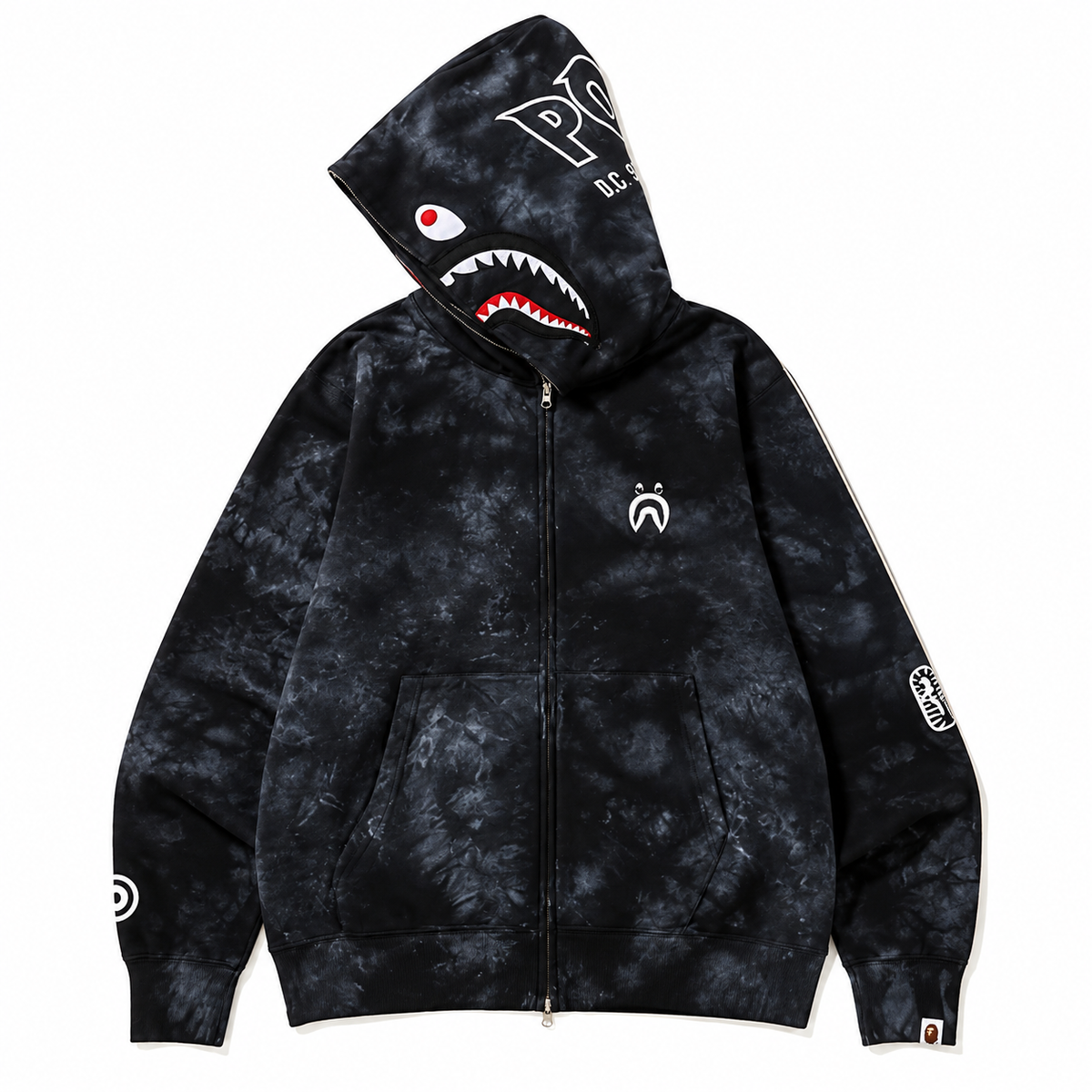 BAPE Tie Dye Shark Wide Full Zip Hoodie – Black