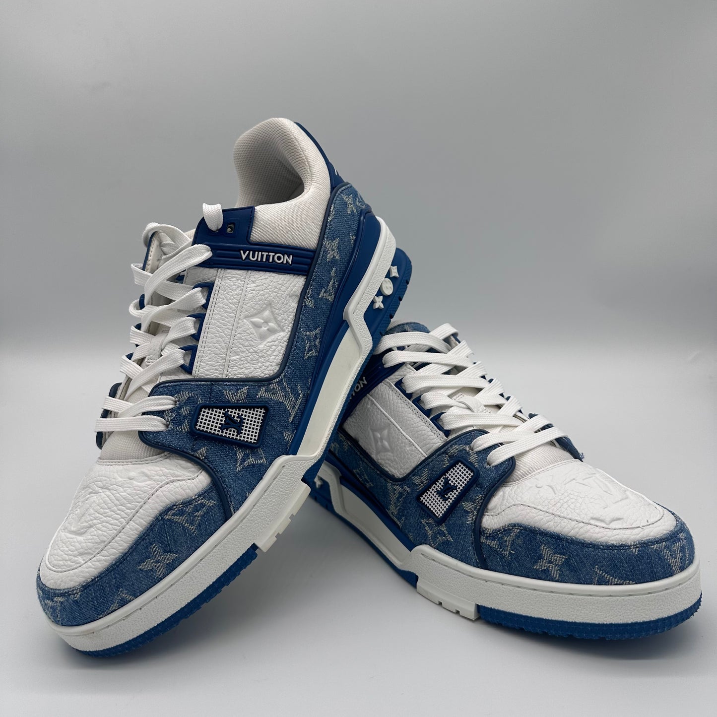 Louis Vuitton LV Trainer Monogram Denim White Blue Pre-owned US10