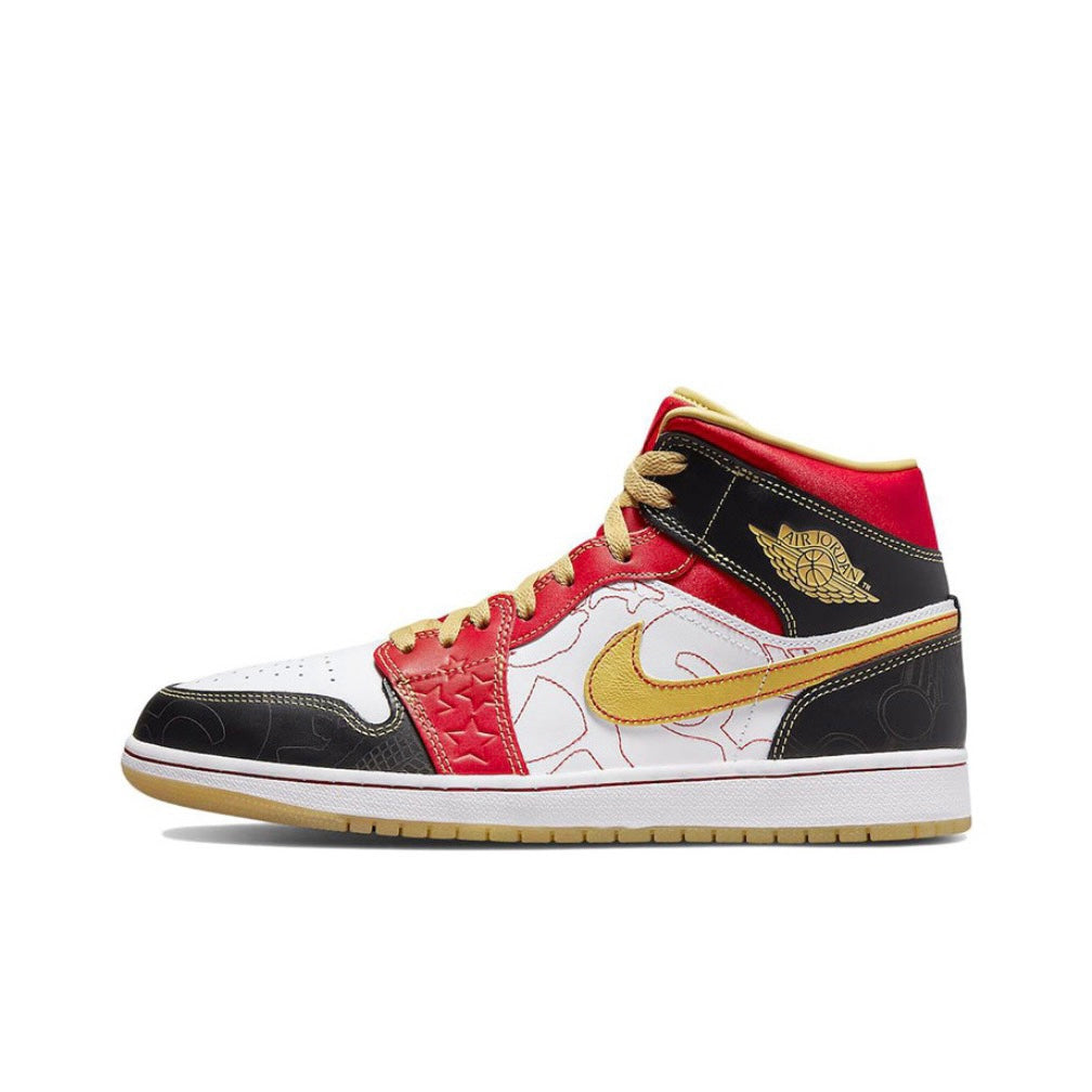 Jordan 1 Mid XQ White Black Sport Red