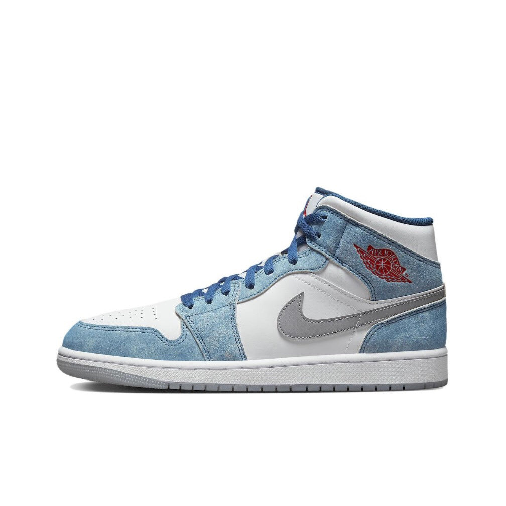 Jordan 1 Mid French Blue Fire Red